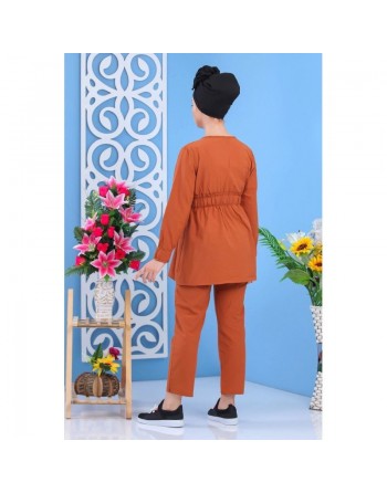 Ensemble femme casual tunique et pantalon - Couleur rouille 