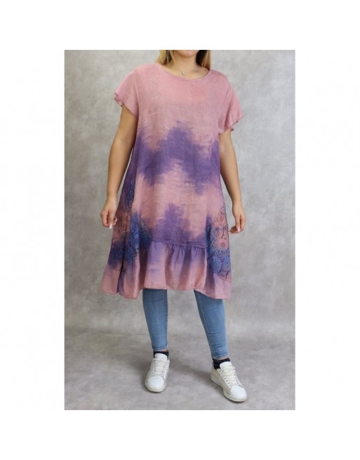 Tunique longue et ample délavée de couleur vieux rose et mauve (Coton et Lin - Grandes tailles pour femmes) Tunique longue et ample délavée de couleur vieux rose et mauve (Coton et Lin - Grandes tailles pour femmes)