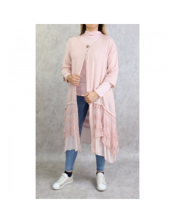 Veste-Tunique longue et évasée pour femme - Couleur rose clair 