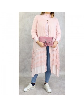 Veste-Tunique longue et évasée pour femme - Couleur rose clair 