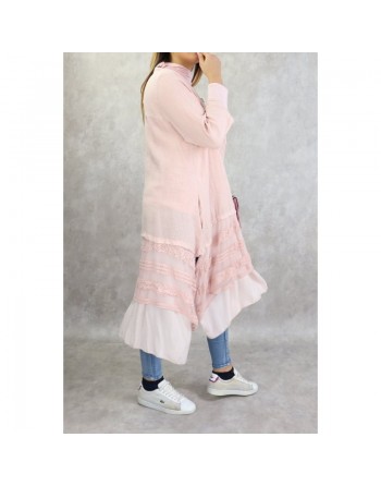 Veste-Tunique longue et évasée pour femme - Couleur rose clair 