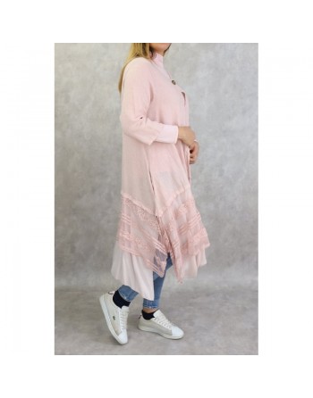 Veste-Tunique longue et évasée pour femme - Couleur rose clair 