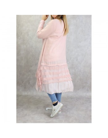 Veste-Tunique longue et évasée pour femme - Couleur rose clair 