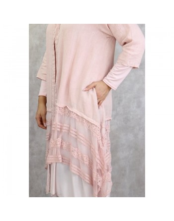 Veste-Tunique longue et évasée pour femme - Couleur rose clair 