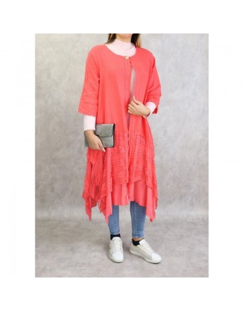 Veste-Tunique longue et évasée pour femme - Couleur rose corail 