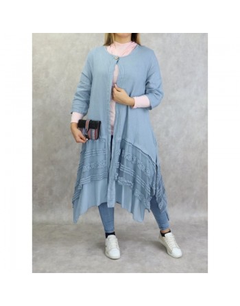Veste-Tunique longue et évasée pour femme - Couleur bleu clair 