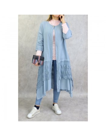 Veste-Tunique longue et évasée pour femme - Couleur bleu clair 