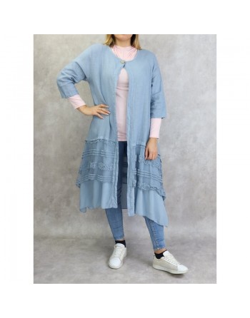 Veste-Tunique longue et évasée pour femme - Couleur bleu clair 