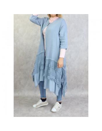 Veste-Tunique longue et évasée pour femme - Couleur bleu clair 