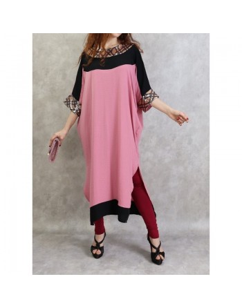 Tunique longue effet papillon à strass de couleur rose et noire 