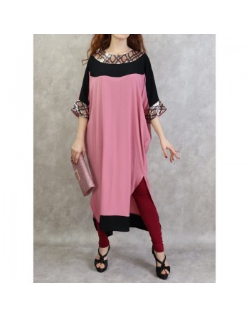 Tunique longue effet papillon à strass de couleur rose et noire 