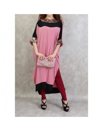 Tunique longue effet papillon à strass de couleur rose et noire 