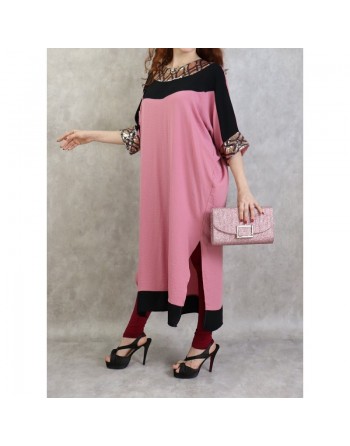 Tunique longue effet papillon à strass de couleur rose et noire 