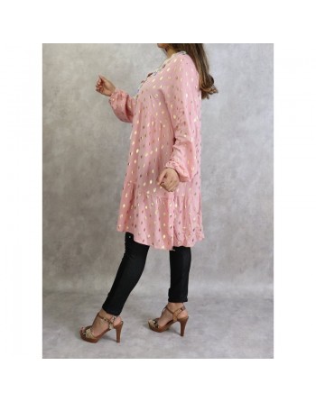 Tunique longue et ample (Grande taille) de couleur noire avec motifs dorés broderies et pompons (100% coton) 
