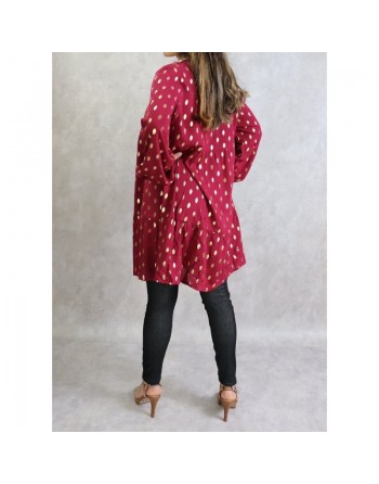 Tunique longue et ample (Grande taille) de couleur noire avec motifs dorés broderies et pompons (100% coton) 