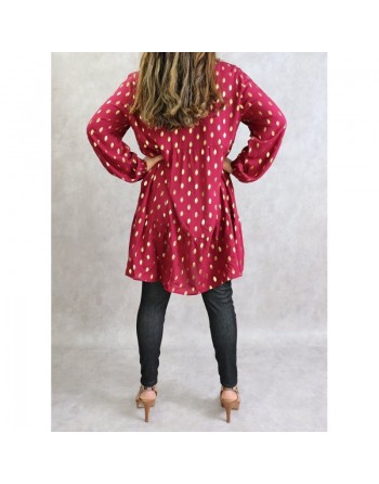 Tunique longue et ample (Grande taille) de couleur noire avec motifs dorés broderies et pompons (100% coton) 