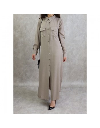 Robe chemise longue de couleur taupe 