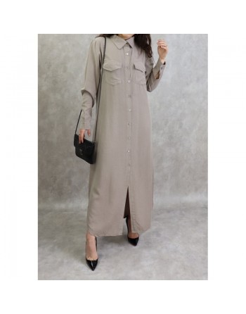 Robe chemise longue de couleur taupe 
