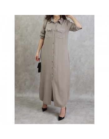 Robe chemise longue de couleur taupe 