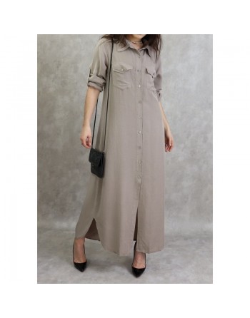 Robe chemise longue de couleur taupe 