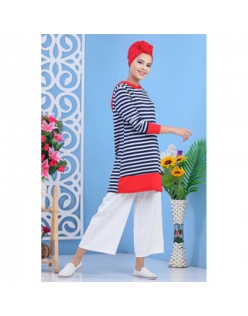 Tunique décontractée à capuche pour femme - Couleur blanche, bleu marine et rouge 