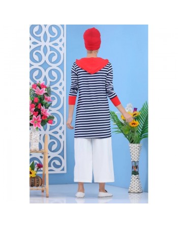 Tunique décontractée à capuche pour femme - Couleur blanche, bleu marine et rouge 