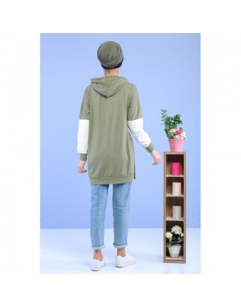 Sweat-shirt à strass inscription "Fashion" avec capuche pour femme - Couleur bleu clair 