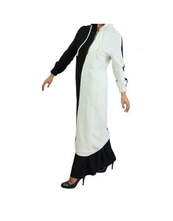 Tunique longue en coton type sportswear avec capuche - Couleur Noire et Blanc cassé 