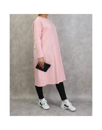 Tunique longue pour femme de type Sportswear en coton avec une grande poche de couleur rose 