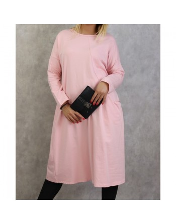 Tunique longue pour femme de type Sportswear en coton avec une grande poche de couleur rose 