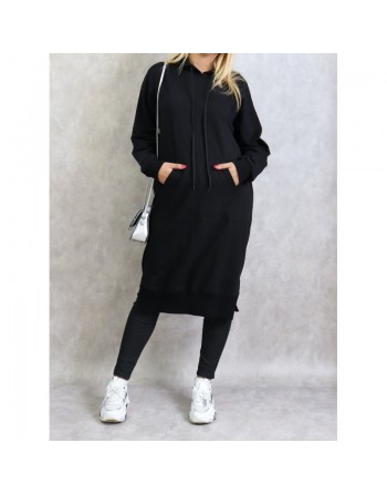 Sweat long à capuche - Sweatshirts femmes en coton - Couleur noir 