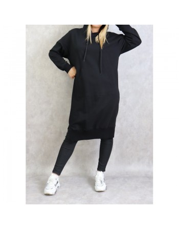 Sweat long à capuche - Sweatshirts femmes en coton - Couleur noir 