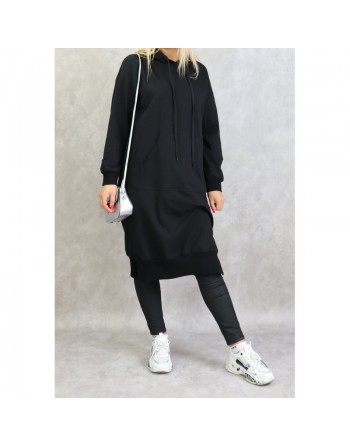 Sweat long à capuche - Sweatshirts femmes en coton - Couleur noir 