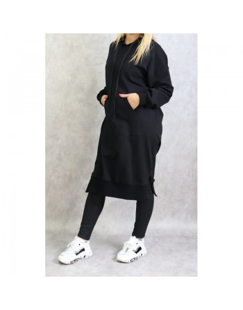 Sweat long à capuche - Sweatshirts femmes en coton - Couleur noir 