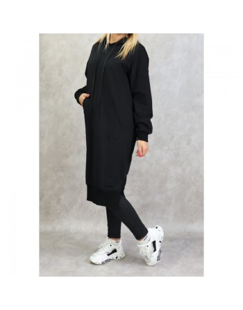 Sweat long à capuche - Sweatshirts femmes en coton - Couleur noir 