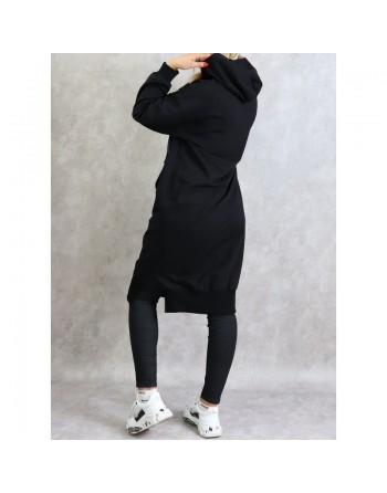 Sweat long à capuche - Sweatshirts femmes en coton - Couleur noir 