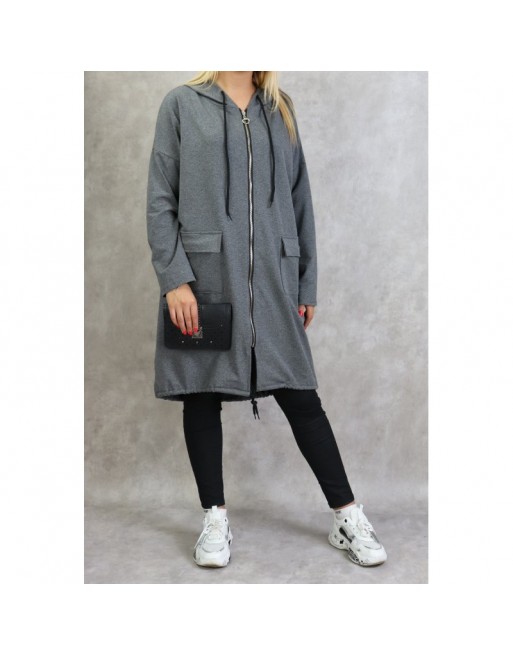 Sweat long zippé style sportswear pour femme - Couleur gris chiné Sweat long zippé style sportswear pour femme - Couleur gris chiné