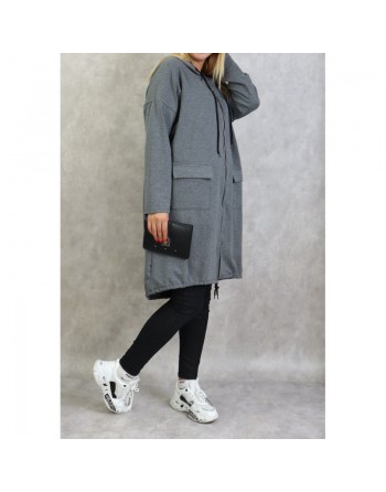 Sweat long zippé style sportswear pour femme - Couleur gris chiné 