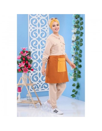Ensemble original deux pièces à Multi-poches pour femme - Couleur Beige/ Moutarde/ Jaune 