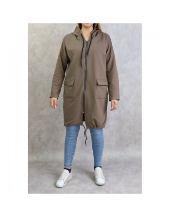Sweat long zippé sportswear pour femme - Couleur taupe foncé 