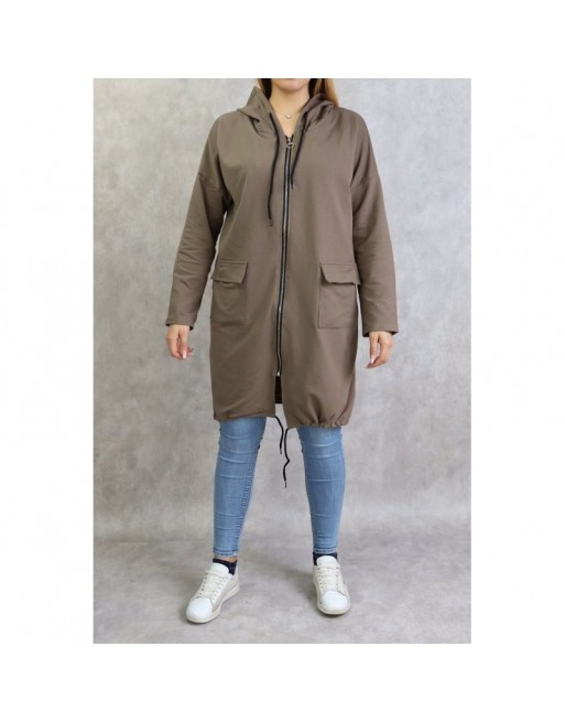Sweat long zippé sportswear pour femme - Couleur taupe foncé Sweat long zippé sportswear pour femme - Couleur taupe foncé