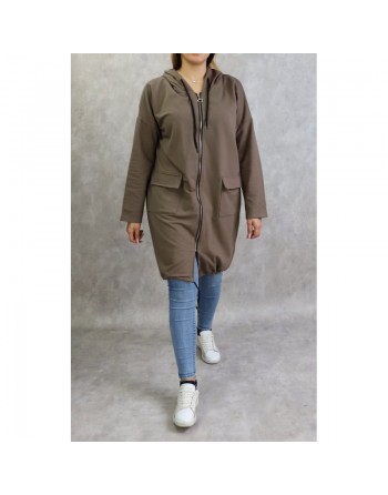 Sweat long zippé sportswear pour femme - Couleur taupe foncé 