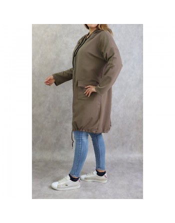 Sweat long zippé sportswear pour femme - Couleur taupe foncé 