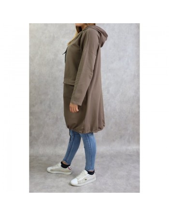 Sweat long zippé sportswear pour femme - Couleur taupe foncé 