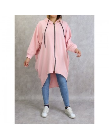 Veste longue sportswear avec capuche de couleur rose 