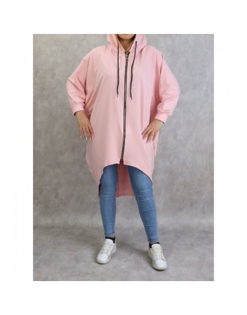 Veste longue sportswear avec capuche de couleur rose 