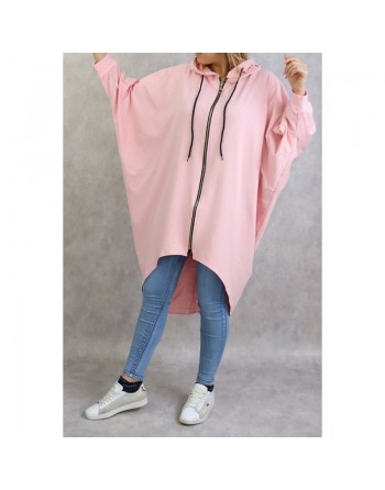 Veste longue sportswear avec capuche de couleur rose 
