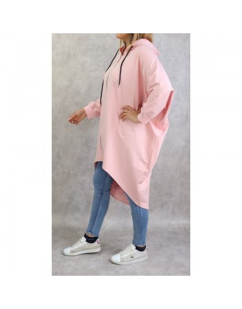 Veste longue sportswear avec capuche de couleur rose 