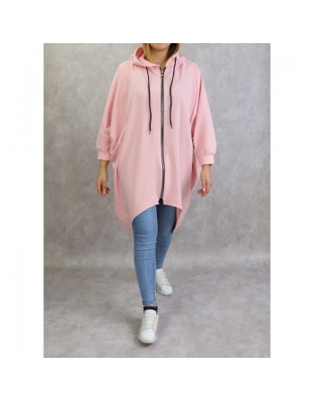 Veste longue sportswear avec capuche de couleur rose 