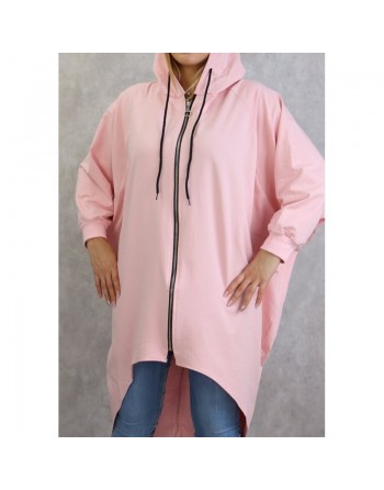 Veste longue sportswear avec capuche de couleur rose 